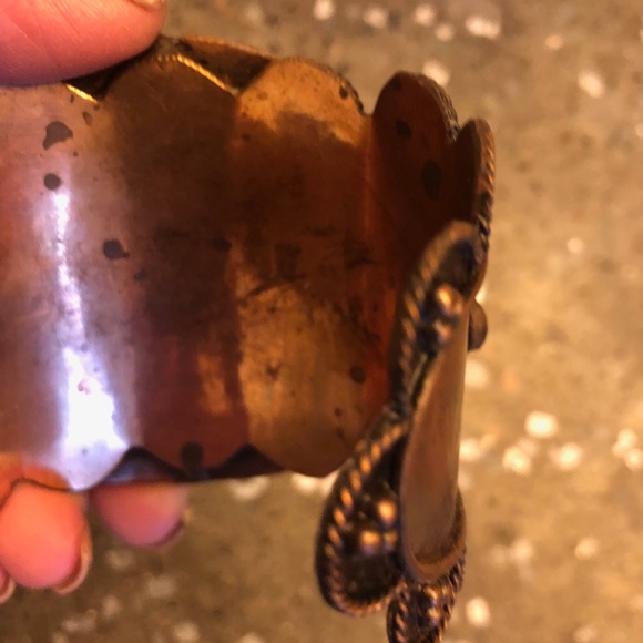 Copper color wide cuff bracelet with ivory color stones - Picture 3 of 11